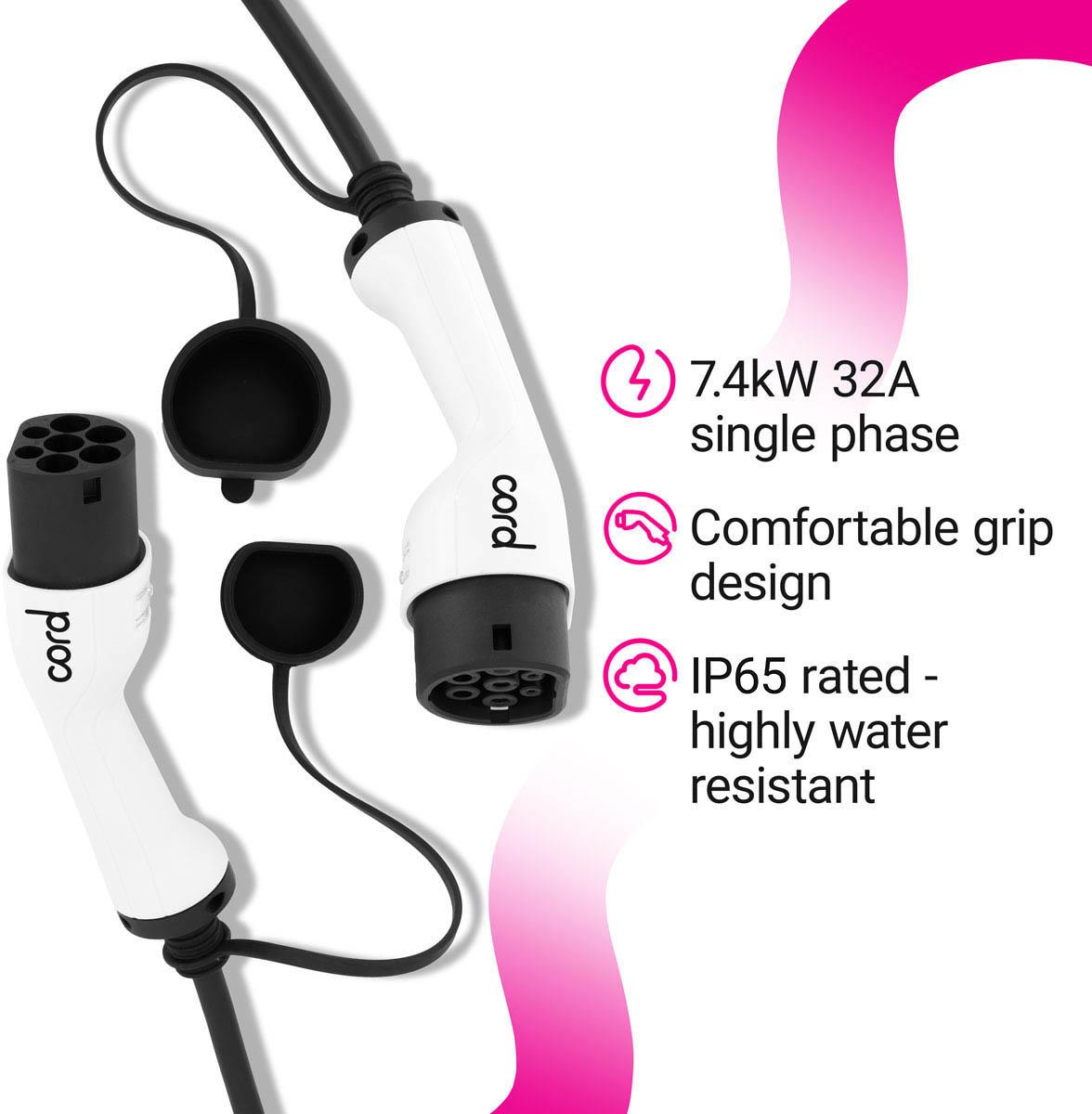Cord EV Charging Cable 10m - 7.4kW Single Phase Type 2