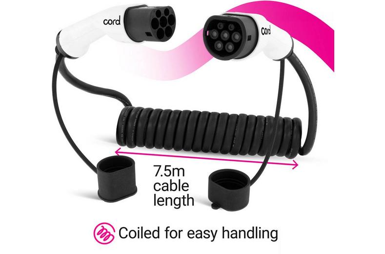 Cord EV Coiled Cable 7.5m - 22kW Three Phase Type 2 Cord EV Coiled Cable 7.5m - 22kW Three Phase Type 2