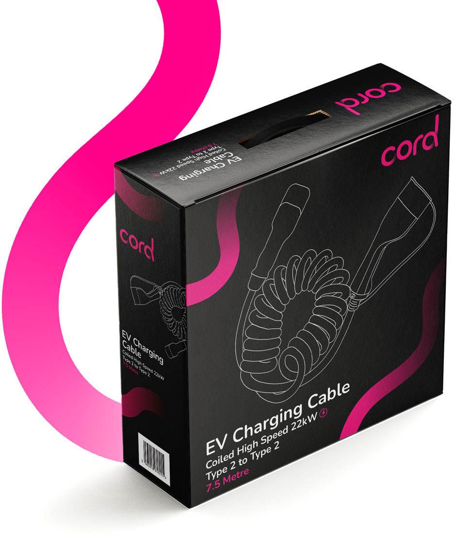Cord EV Coiled Cable 7.5m - 22kW Three Phase Type 2