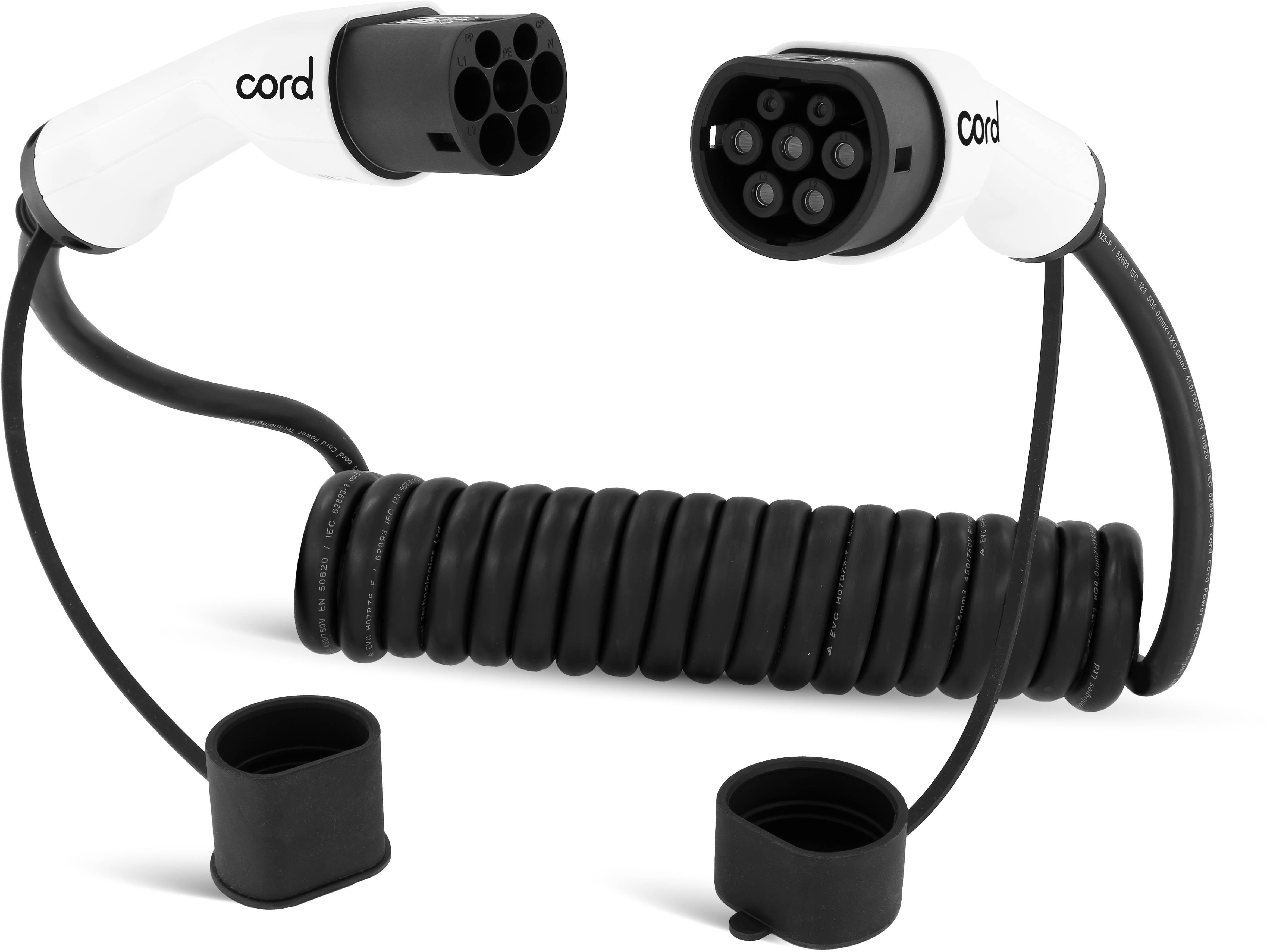 Cord EV Coiled Cable 7.5m - 22kW Three Phase Type 2