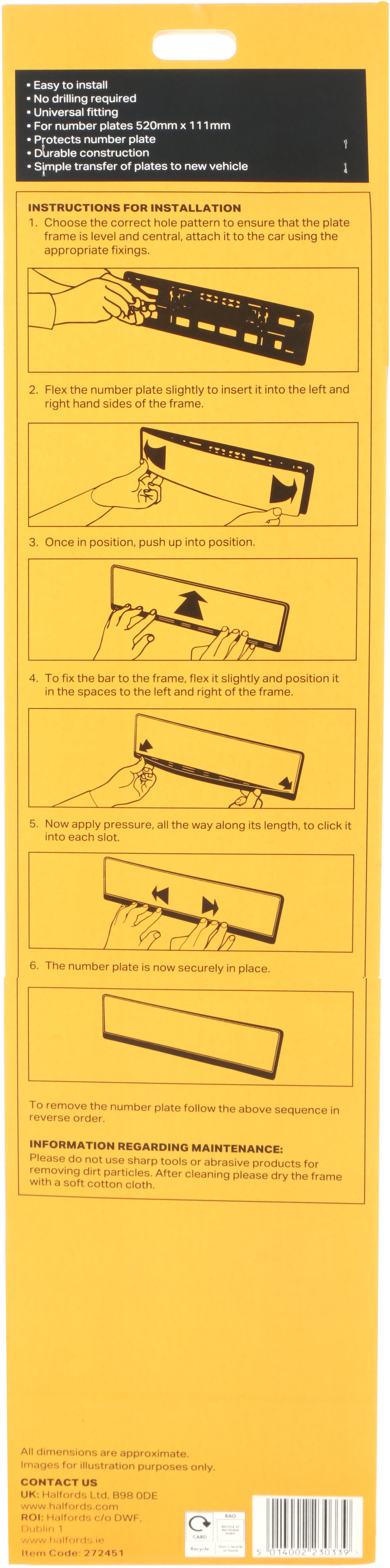 Halfords Black Number Plate Backing Frame