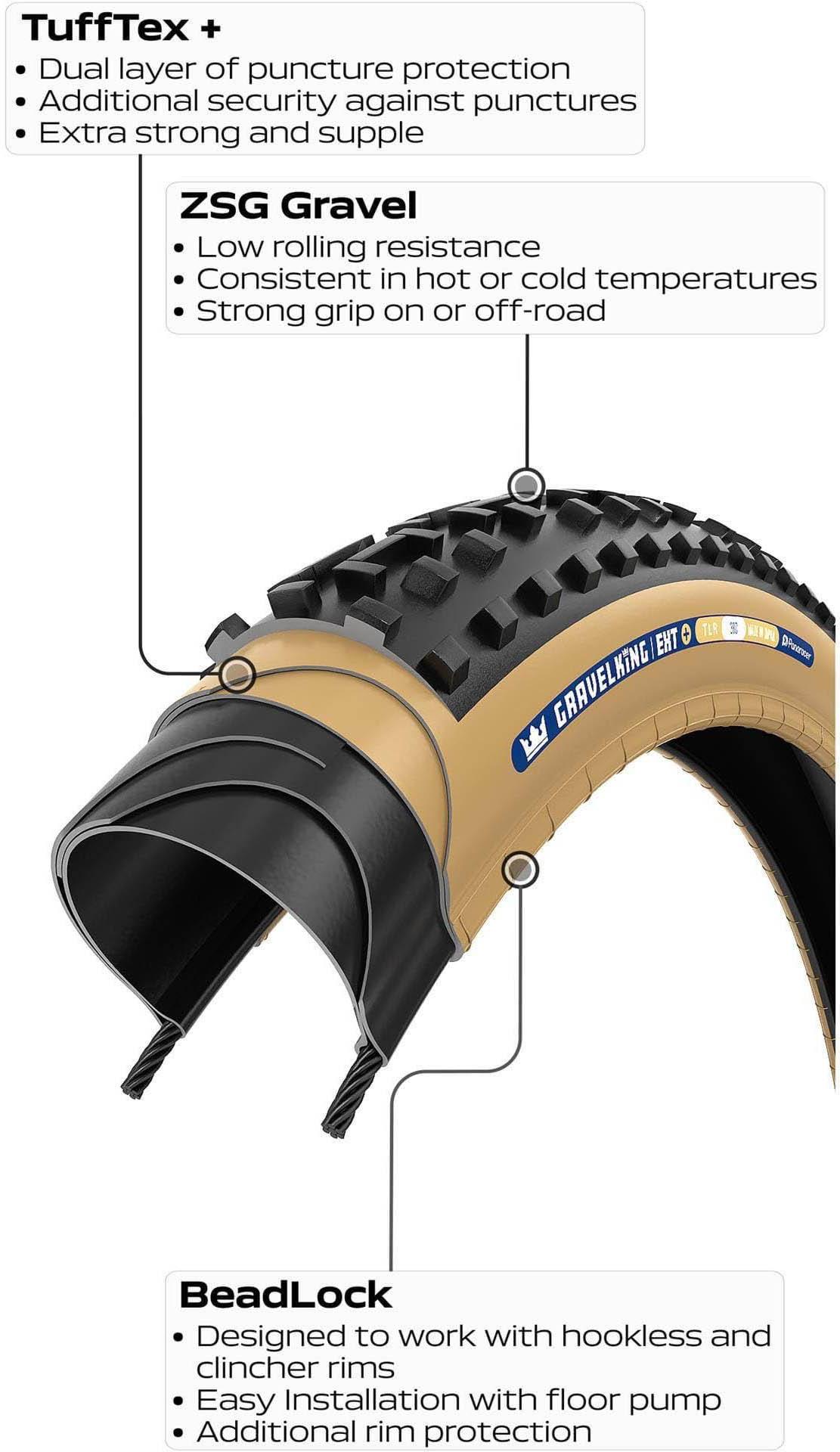 Panaracer Gravel King EXT Plus TLR Tyre, Black/Black 700x38c