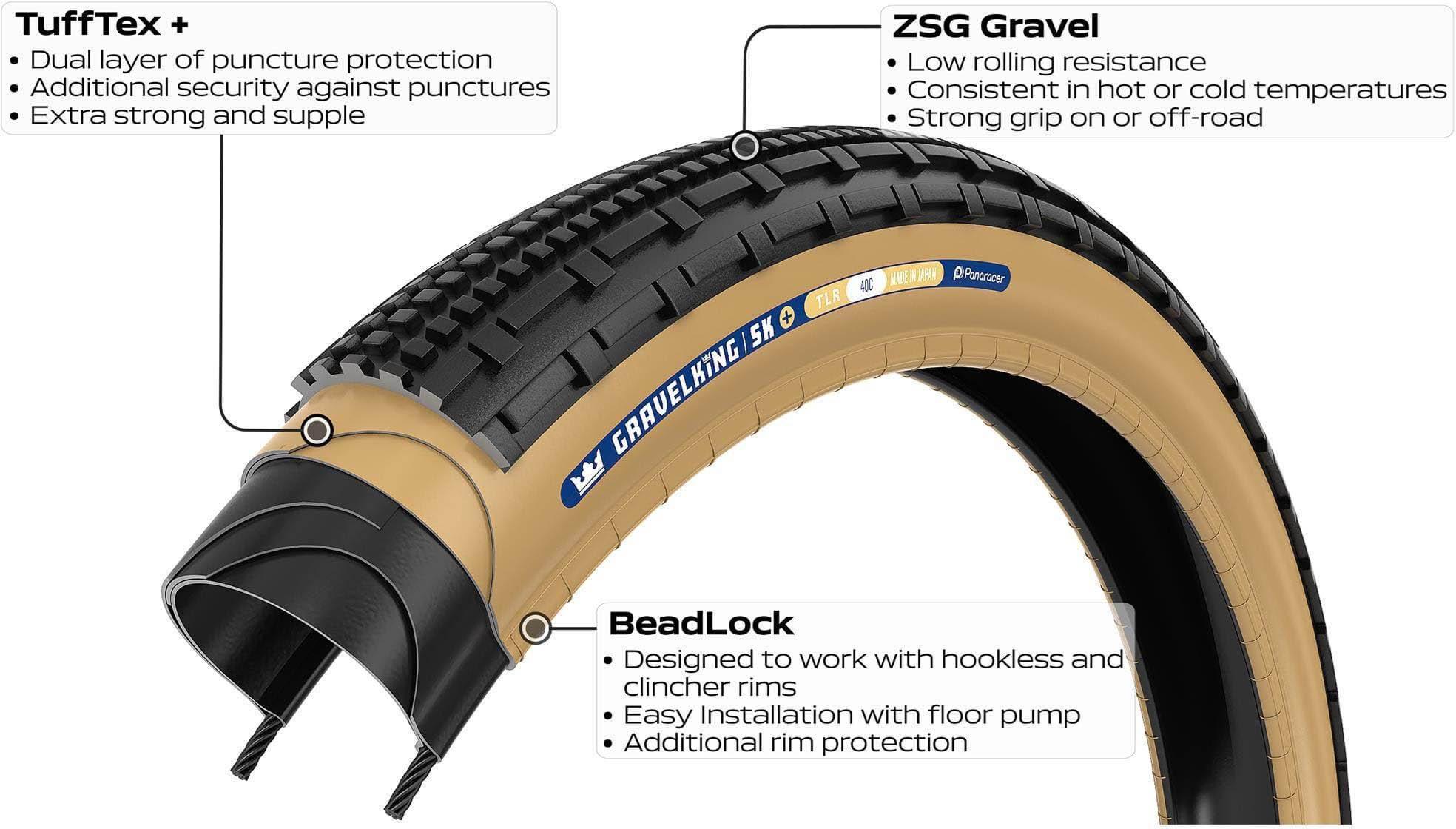 Panaracer Gravel King SK Plus TLR Tyre, Black/Black 700x45c