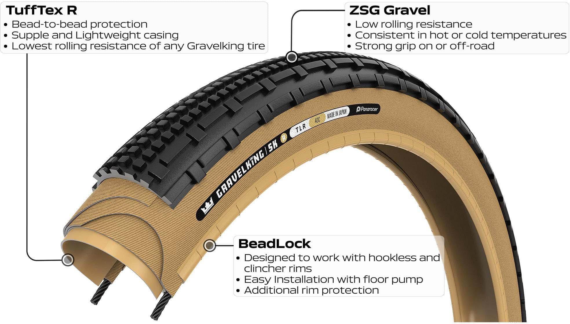 Panaracer Gravel King SK R TLR Gravel Tyre, Black/Amber 700x40c