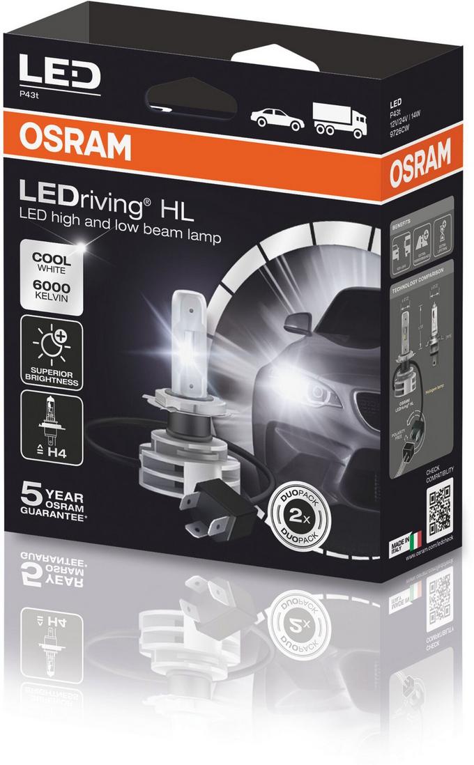 Osram LED Headlight Bulb 6000K Cool White H4