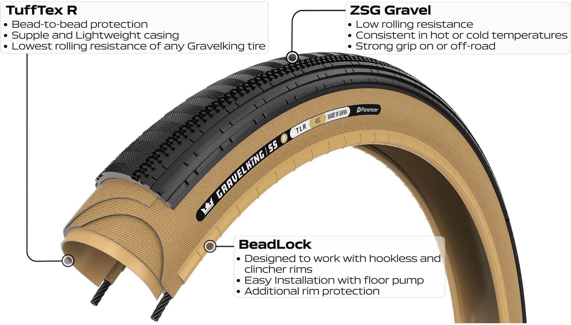 Panaracer Gravel King Semi Slick R TLR Tyre Black/Amber 700x40c