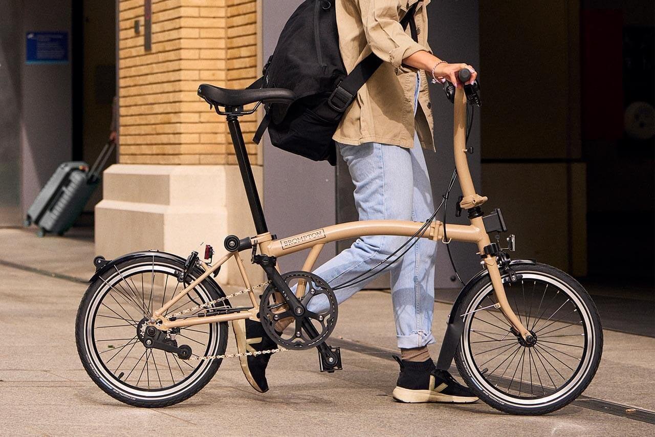 Ex-Display Brompton C Line Explore High Handlebar Folding Bike, Dune Sand - 16" Wheel
