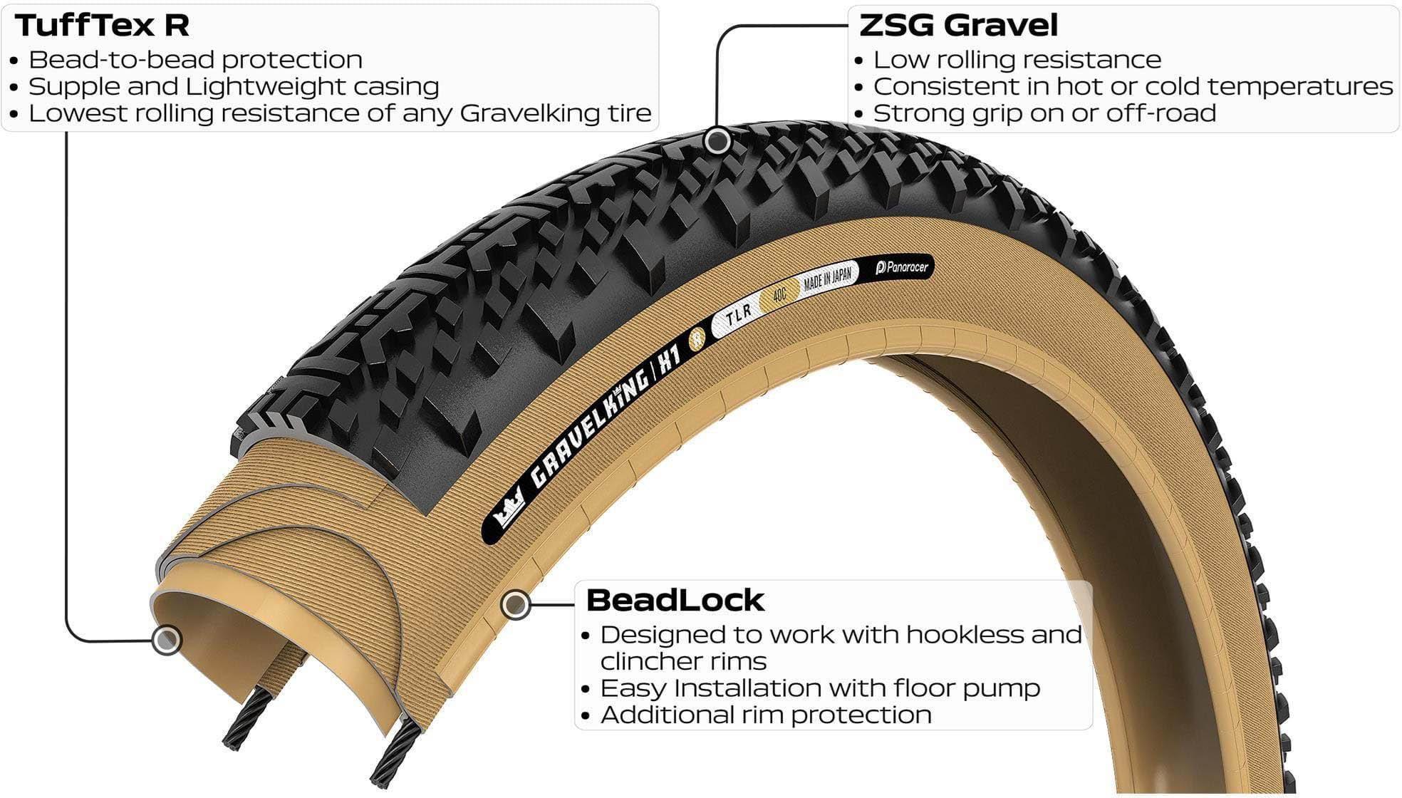 Panaracer Gravel King X1 R TLR Tyre, Black/Amber 700x40c