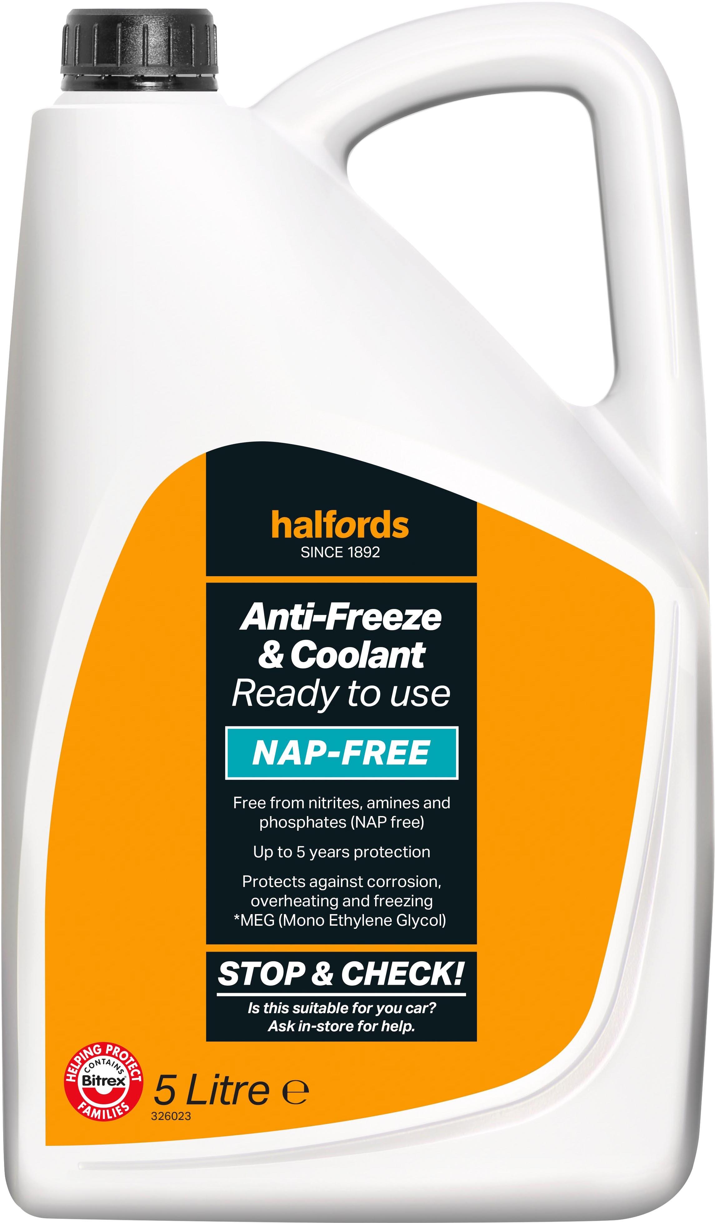 Halfords Nap-Free Hybrid Anti-Freeze And Coolant Ready Mixed - 5L