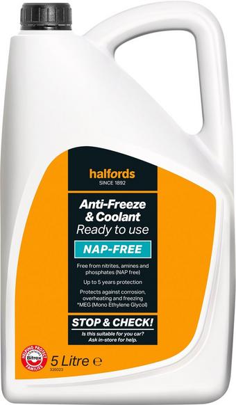 Halfords NAP-Free Hybrid Antifreeze & Coolant Ready Mixed 5L