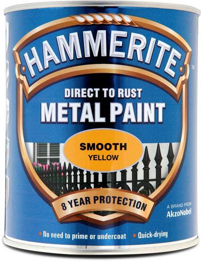 Hammerite Direct to Rust Metal Paint Smooth Yellow 750ml Hammerite Direct to Rust Metal Paint Smooth Yellow 750ml