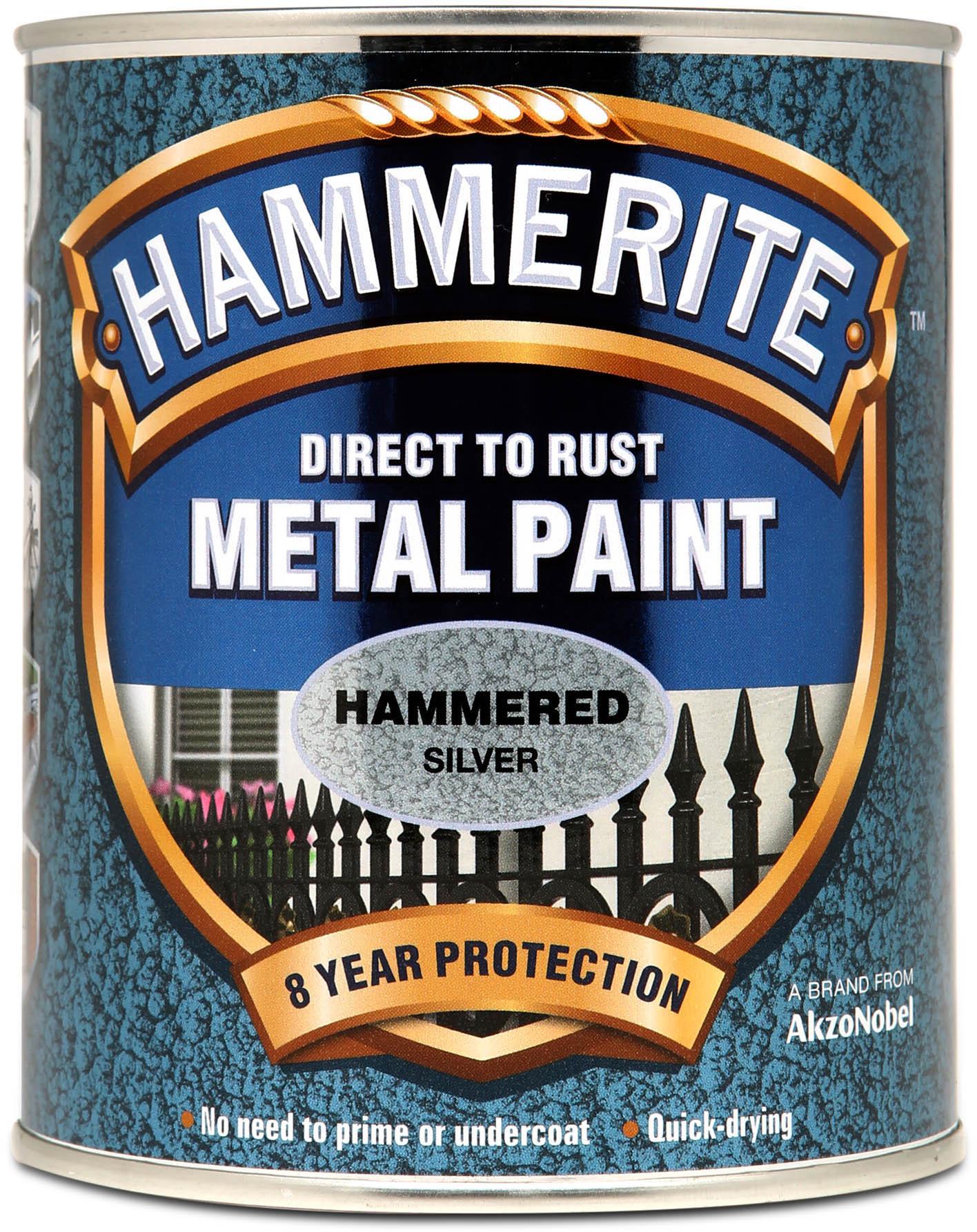 Hammerite Direct to Rust Metal Paint Hammered Silver 750ml