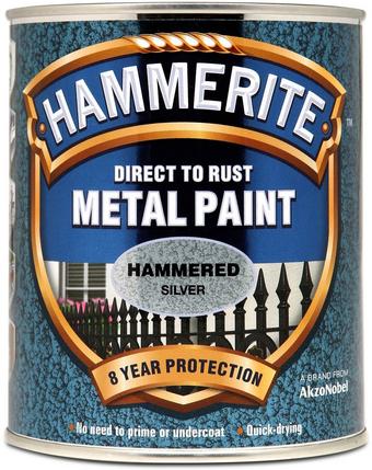 Hammerite Direct to Rust Metal Paint Hammered Silver 750ml