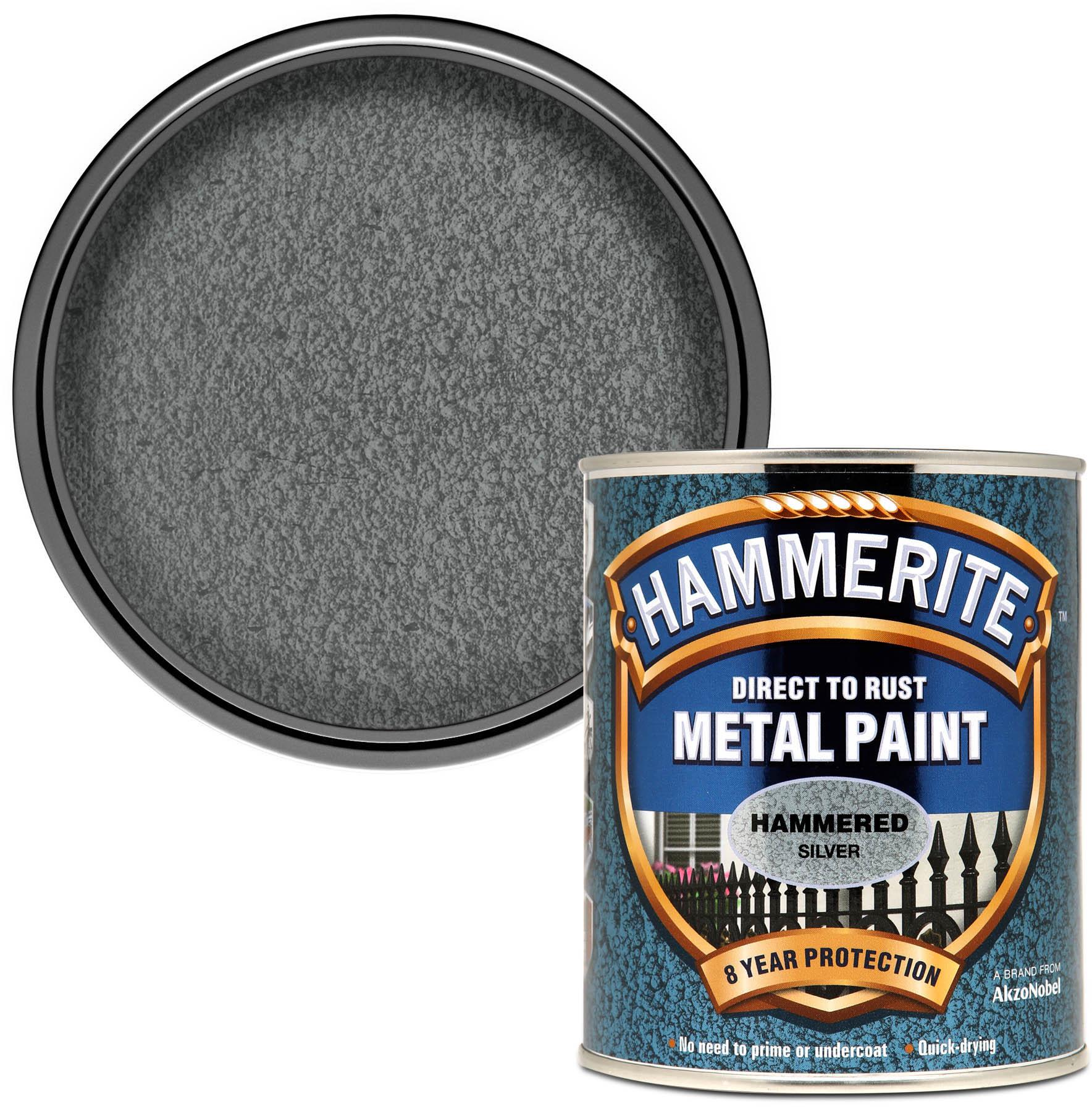 Hammerite Direct to Rust Metal Paint Hammered Silver 750ml