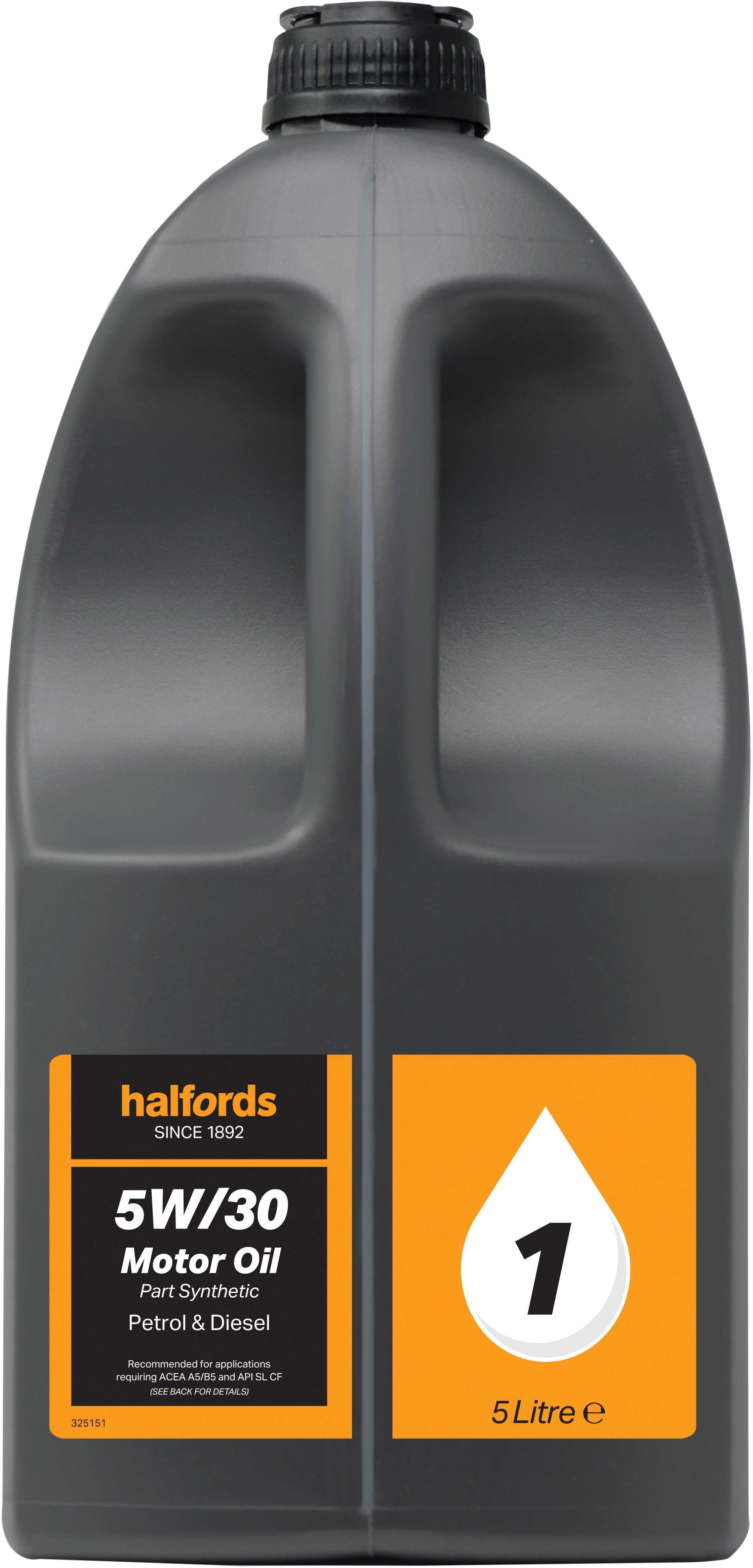 Halfords 5W30 Part Synthetic Oil 1 - 5 Litres