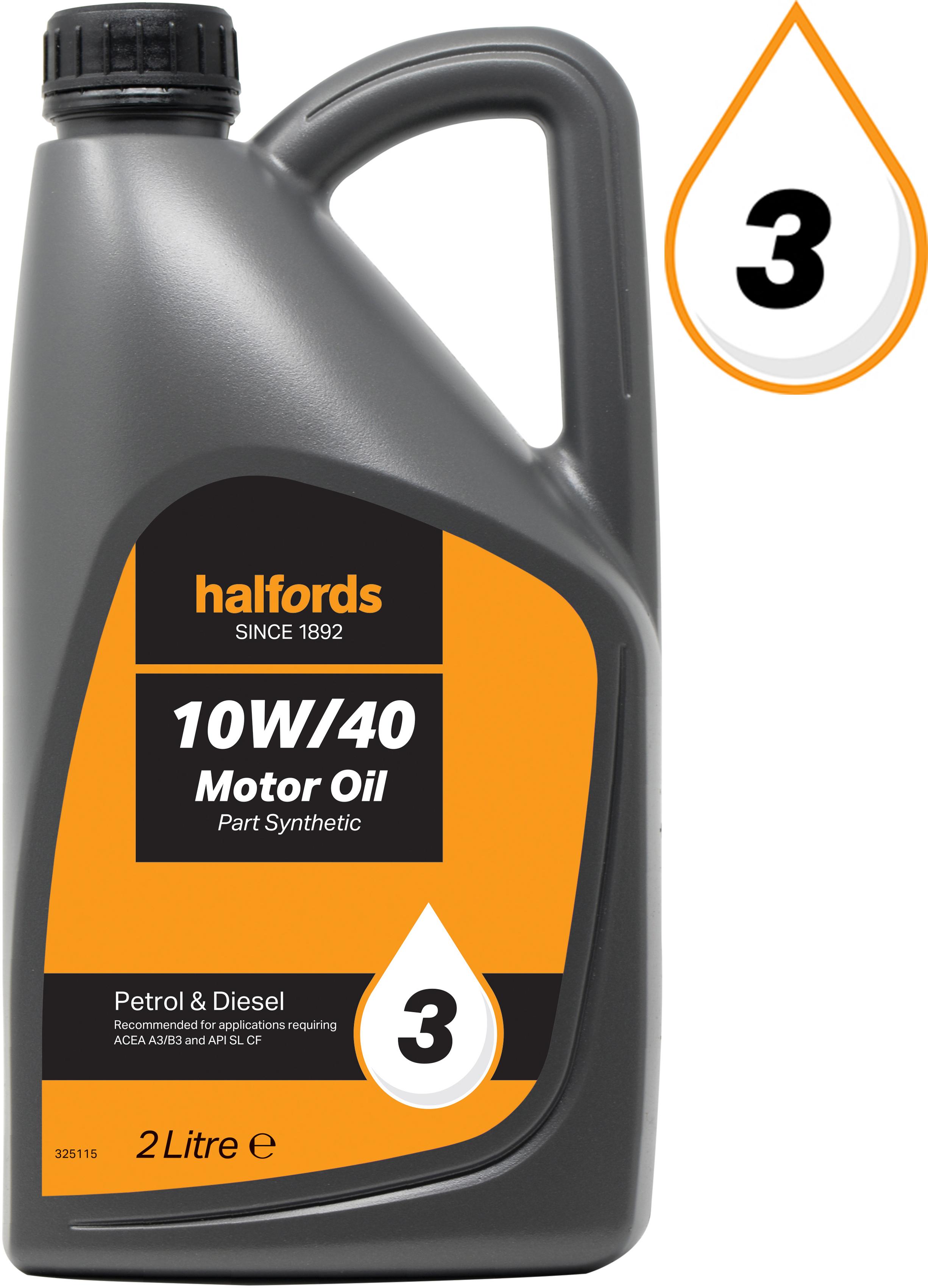 Halfords 10W40 Part Synthetic Oil 3 - 2 Litres