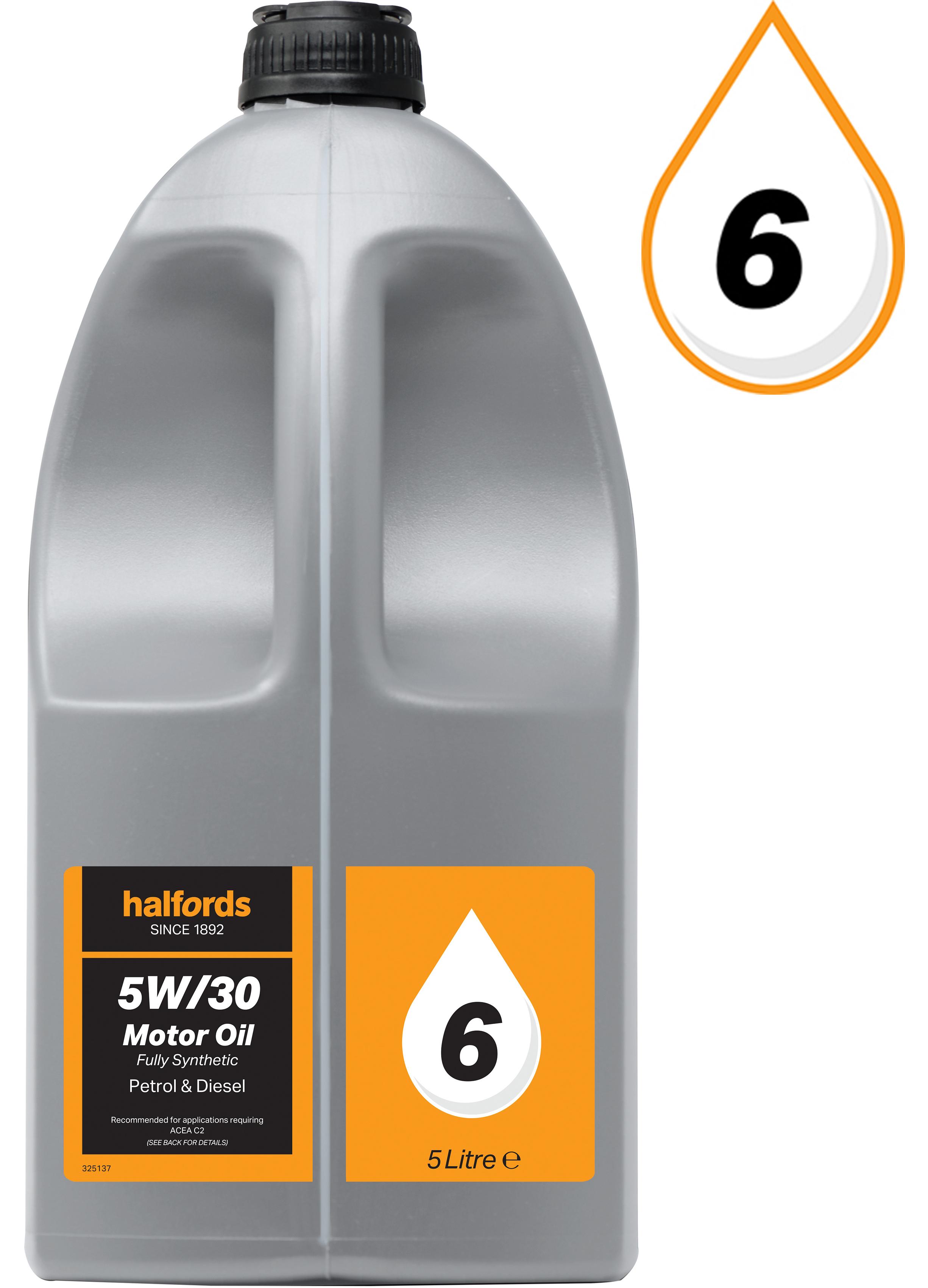 Halfords 5W30 Fully Synthetic Oil 6 - 5 Litres