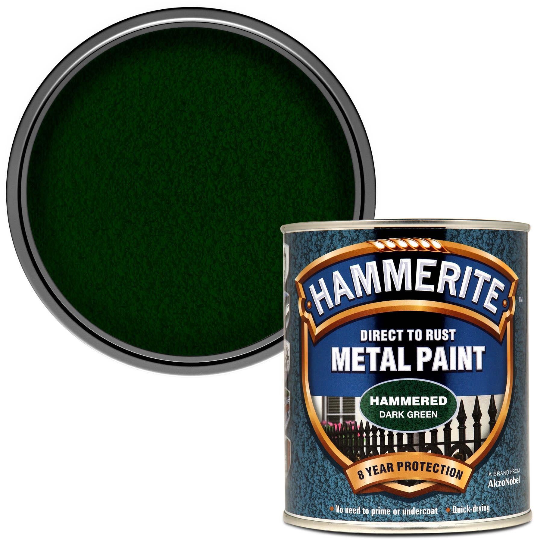 Hammerite Direct to Rust Metal Paint Hammered Dark Green 750ml