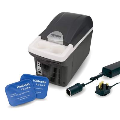 Halfords 8L Electric Coolbox, Mains Adaptor & Large Ice Packs (Pack of 2) Bundle