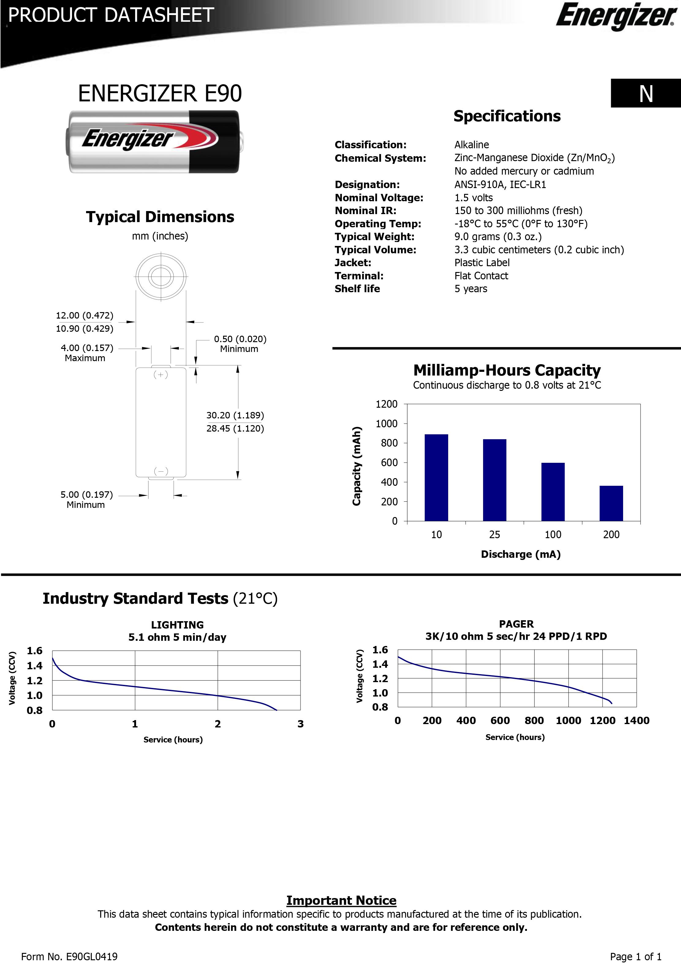 Energizer LR1 Battery Twin Pack
