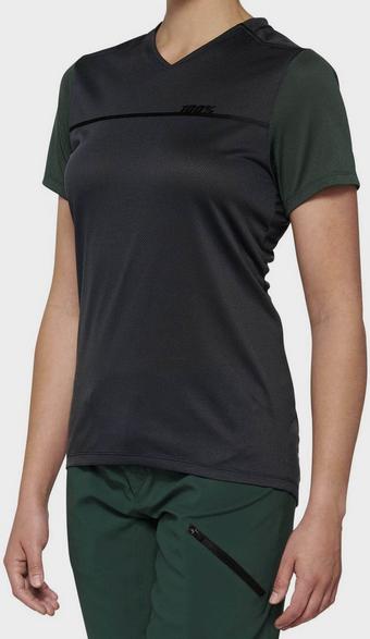 100% RIDECAMP Womens Short Sleeve Jersey Charcoal/Forest Green - L