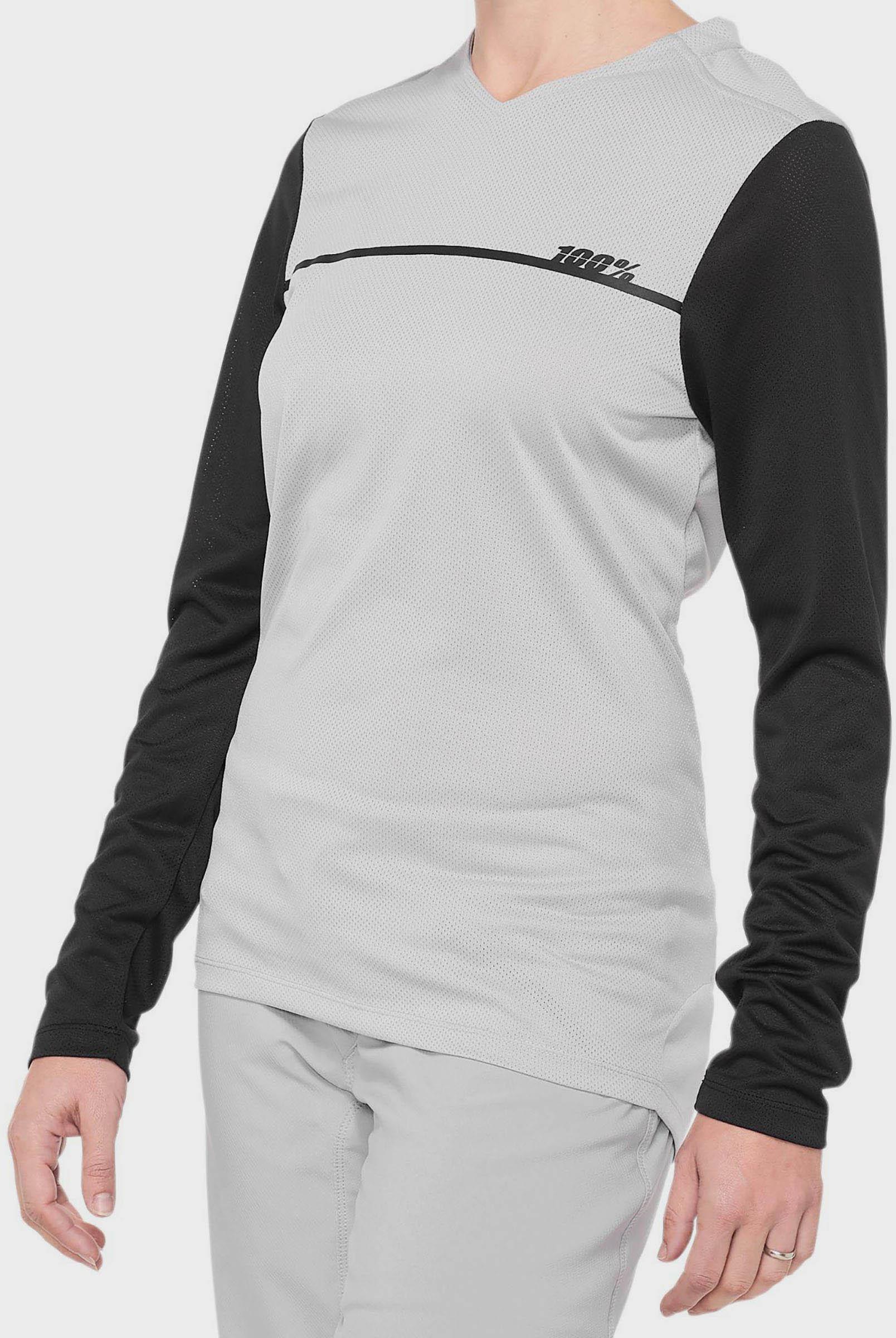 100% RIDECAMP Womens Long Sleeve Jersey Grey/Black - L