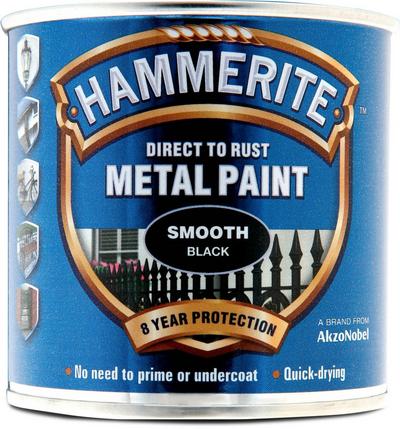 Hammerite Direct to Rust Metal Paint Smooth Black 250ml Hammerite Direct to Rust Metal Paint Smooth Black 250ml