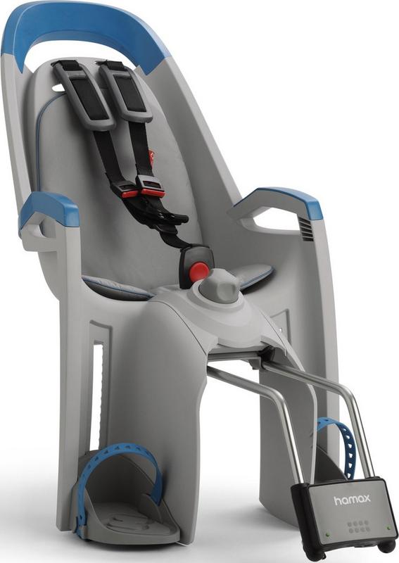 Halfords Hamax Amaze Child Bike Seat With Lockable Bracket, Light Grey/Petrol Blue/Light Grey | Extra 8% off for BC Members