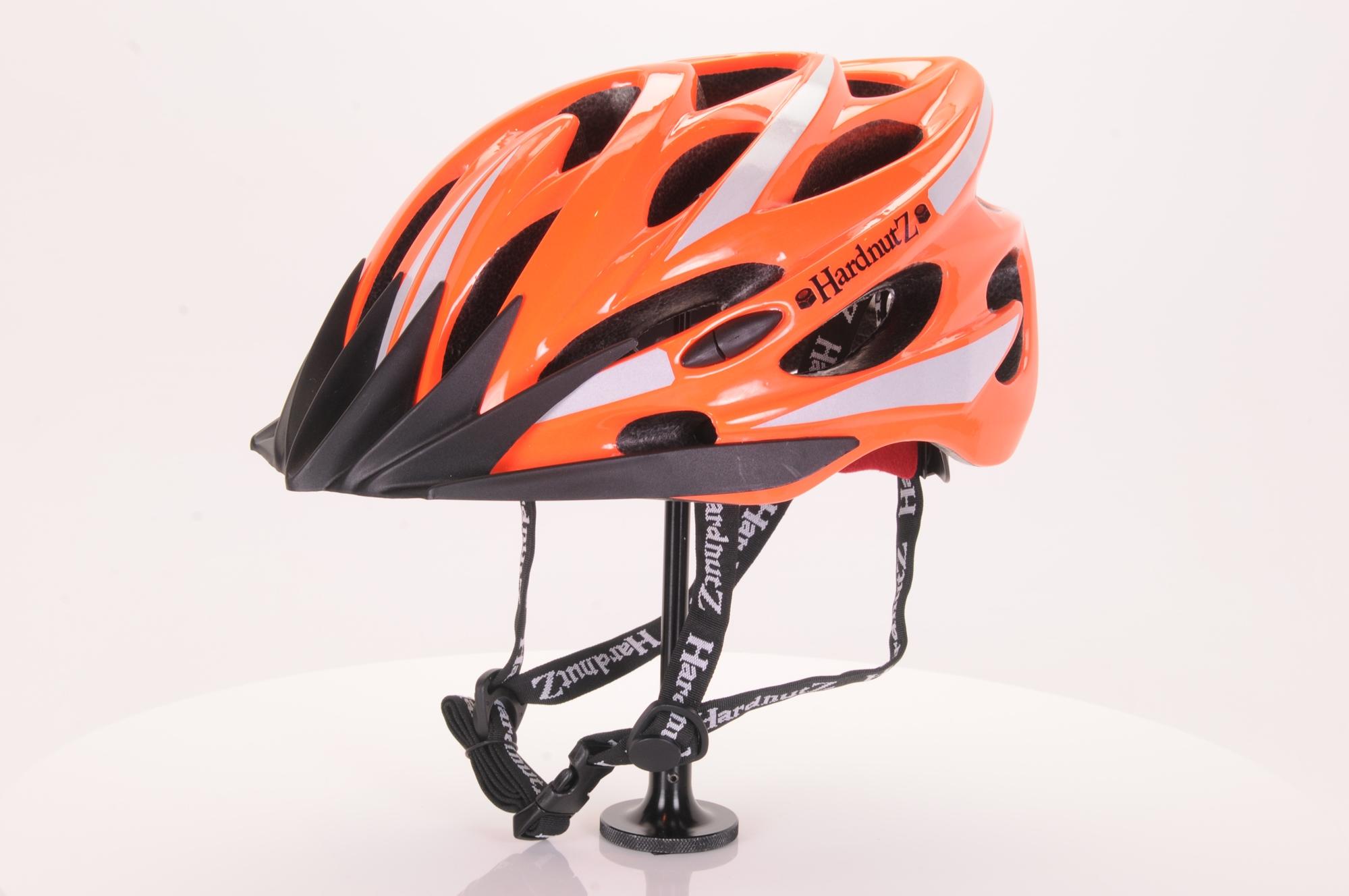 black and orange bicycle helmet