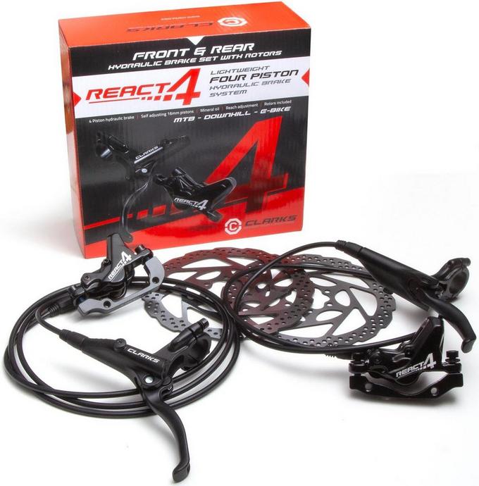 Clarks React Hydraulic Disc Brake Set 4-Piston Halfords IE