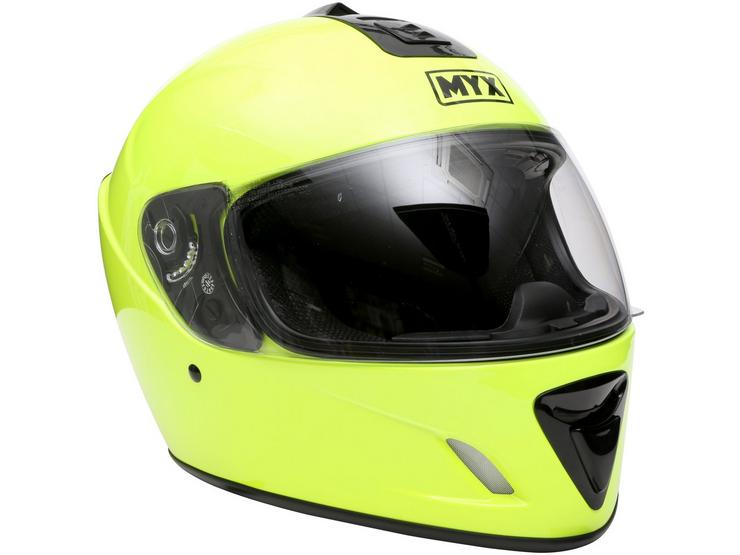 MYX Full Face Motorcycle Helmet - Fluro Yellow, Medium (57-58cm)