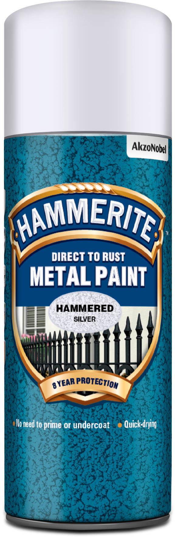 Hammerite Direct to Rust Metal Spray Hammered Silver Grey 400ml