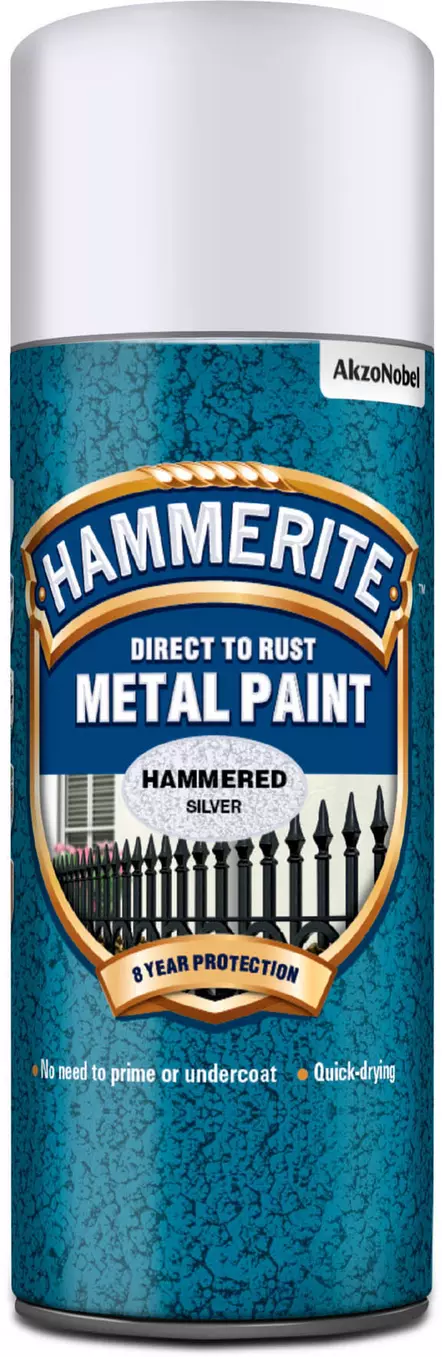 Hammerite Direct to Rust Metal Spray Hammered Silver Grey 400ml