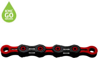 KMC DLC11 Waxed 11 Speed Chain, 118L, Black/Red