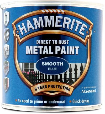Hammerite Direct to Rust Metal Paint Smooth Finish Blue 250ml Hammerite Direct to Rust Metal Paint Smooth Finish Blue 250ml