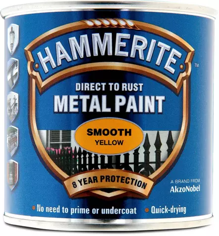 Hammerite Direct To Rust Metal Paint Smooth Yellow 250ml Halfords Uk
