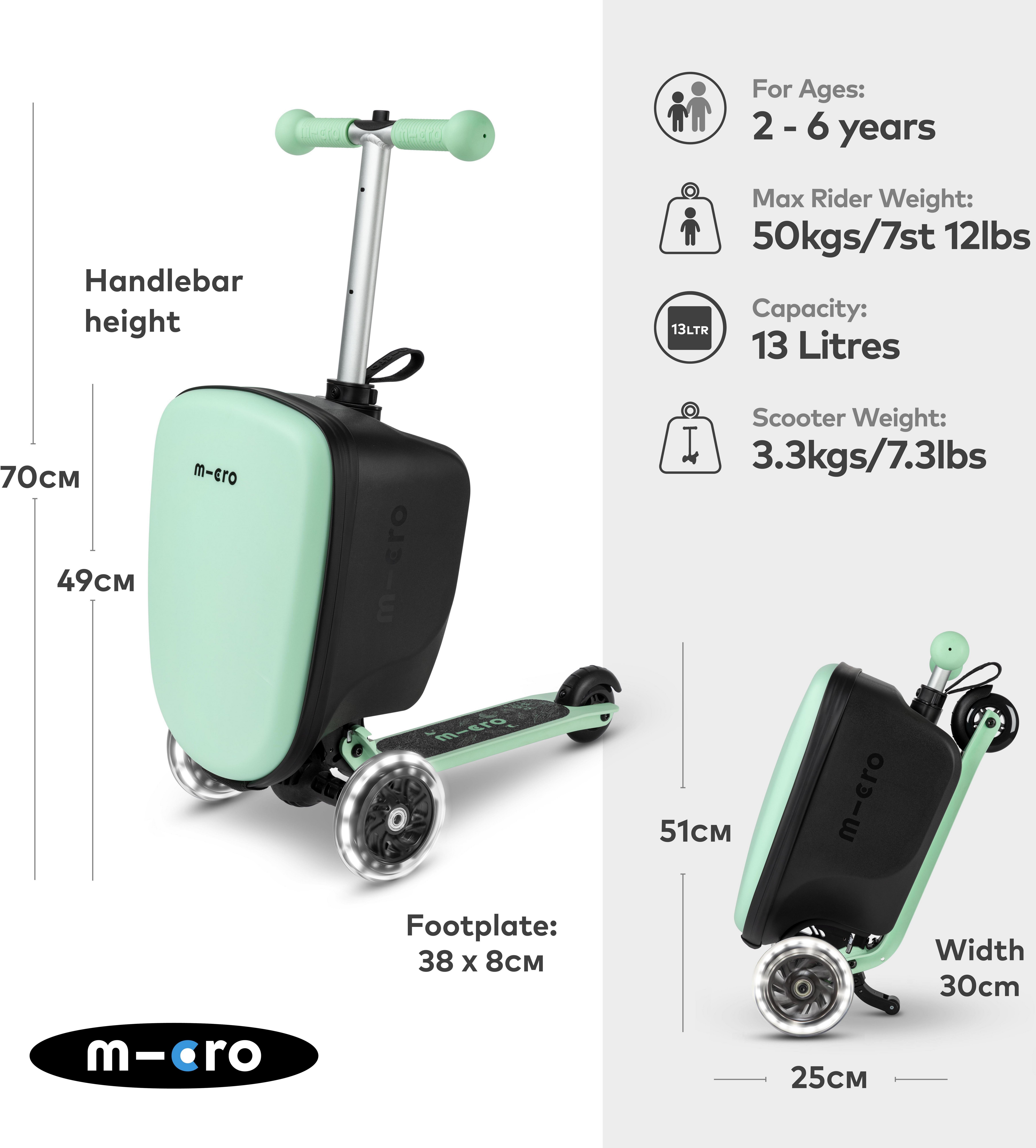 Micro MiniLED Suitcase Scooter, Mint