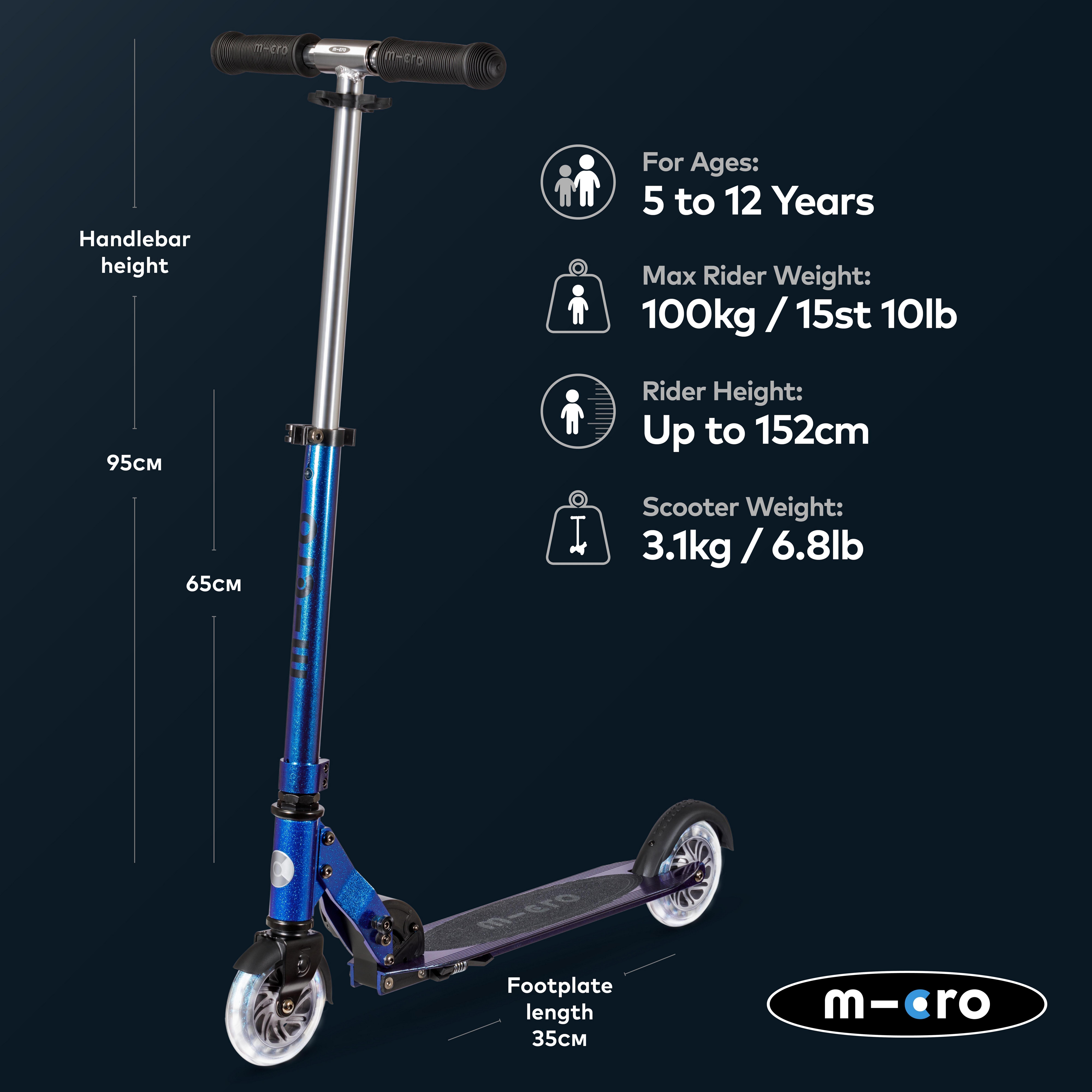 Micro Sprite Classic LED Scooter, Blue Chrome