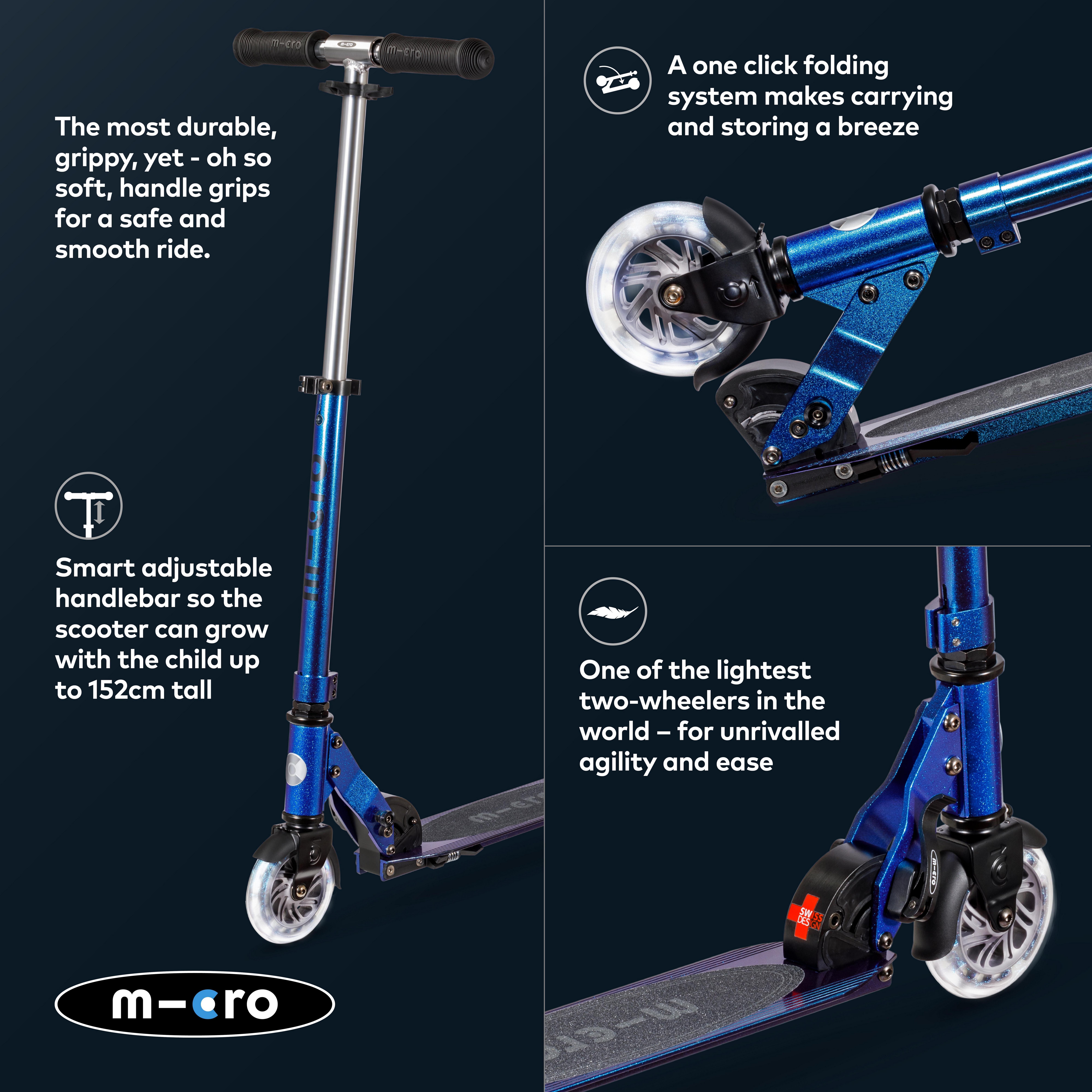 Micro Sprite Classic LED Scooter, Blue Chrome