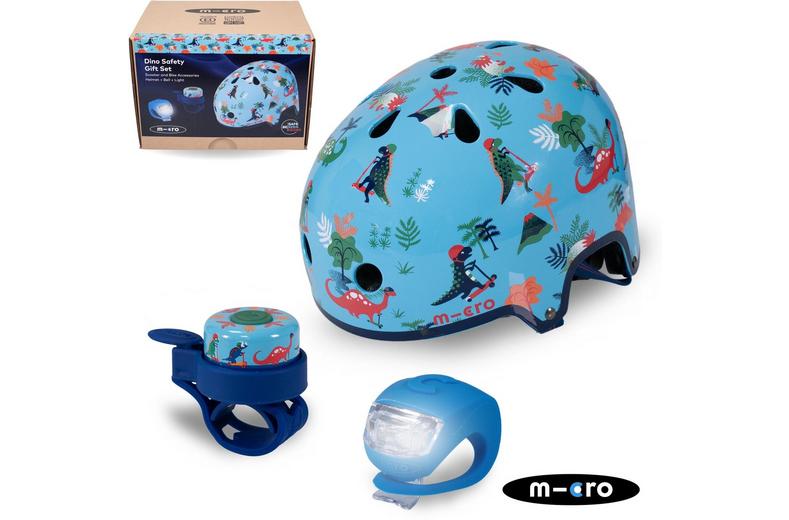 Dino Print Safety Set: Helmet, Bell and Light Dino Print Safety Set: Helmet, Bell and Light