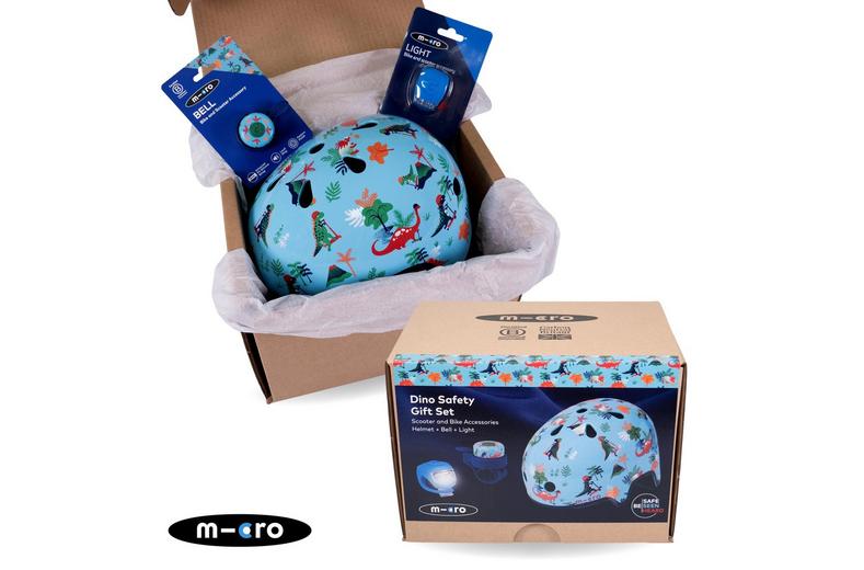 Dino Print Safety Set: Helmet, Bell and Light Dino Print Safety Set: Helmet, Bell and Light