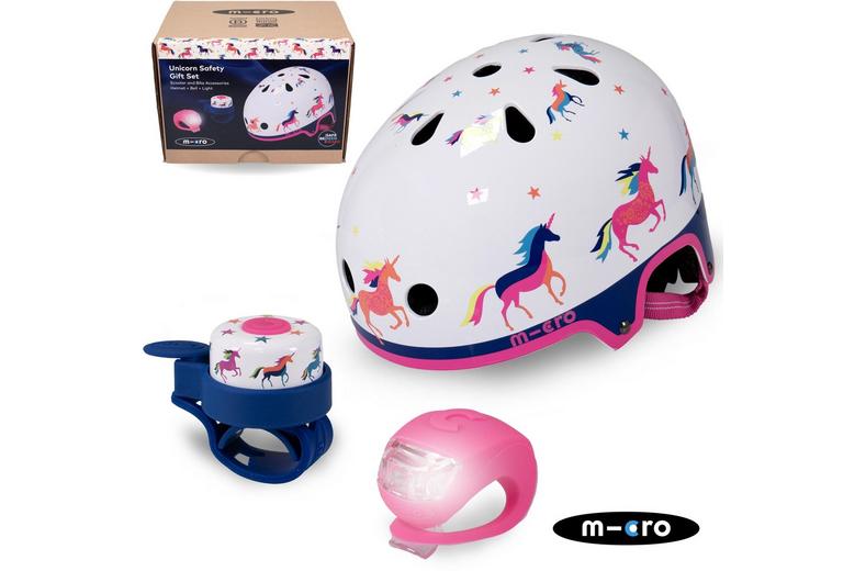 Unicorn Print Safety Set: Helmet, Bell and Light Unicorn Print Safety Set: Helmet, Bell and Light