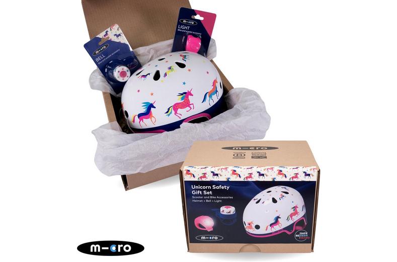 Unicorn Print Safety Set: Helmet, Bell and Light Unicorn Print Safety Set: Helmet, Bell and Light