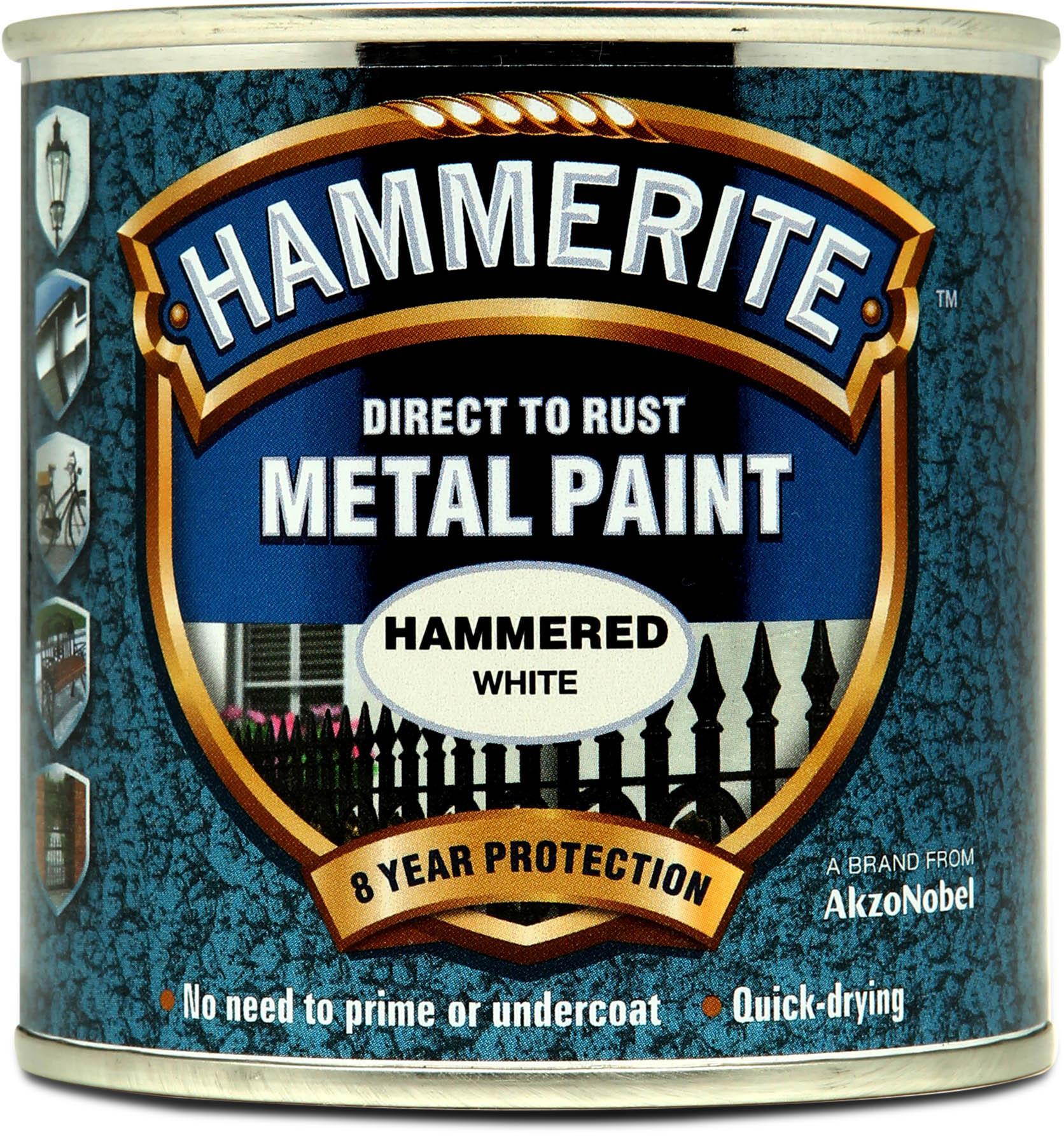 Hammerite Direct to Rust Metal Paint Hammered White 250ml