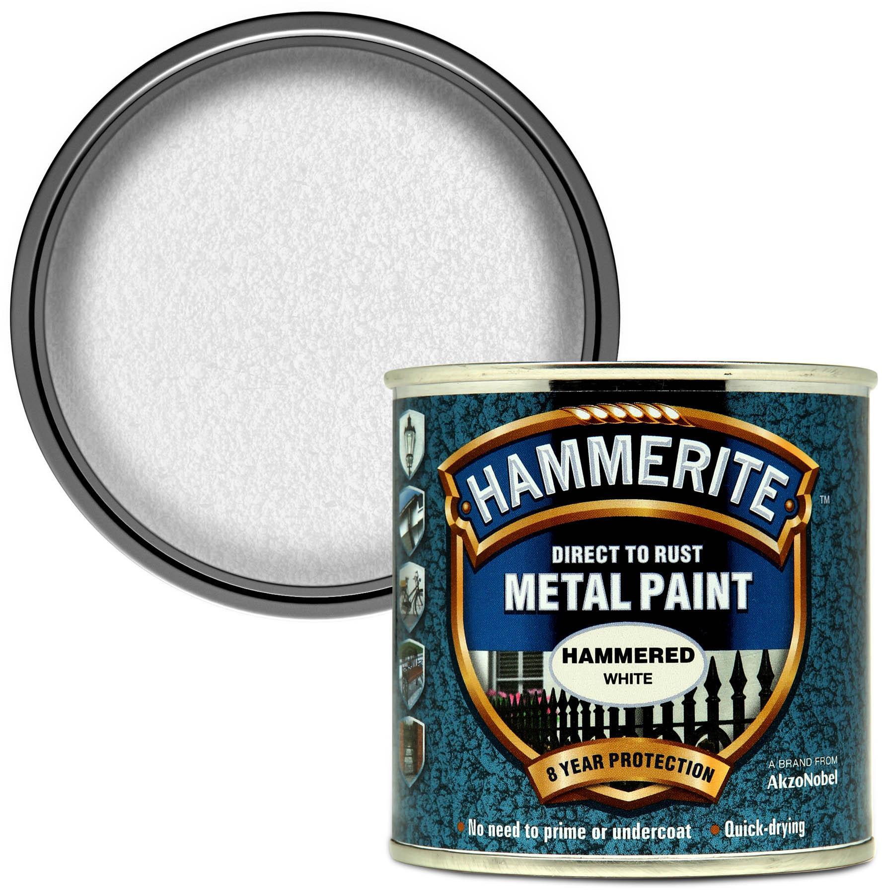 Hammerite Direct to Rust Metal Paint Hammered White 250ml