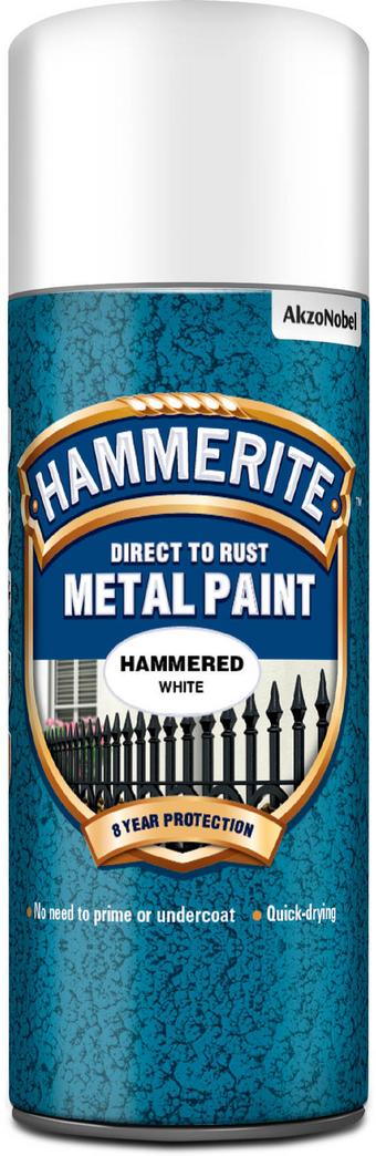 Hammerite Direct to Rust Metal Paint Hammered White 400ml