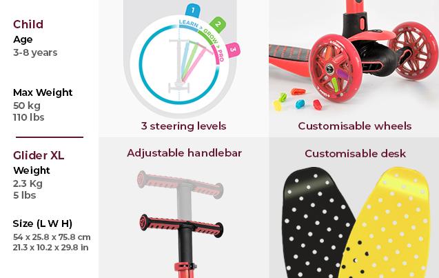 Yvolution Y GLIDER XL Kids Scooter - Green, Pink, Red