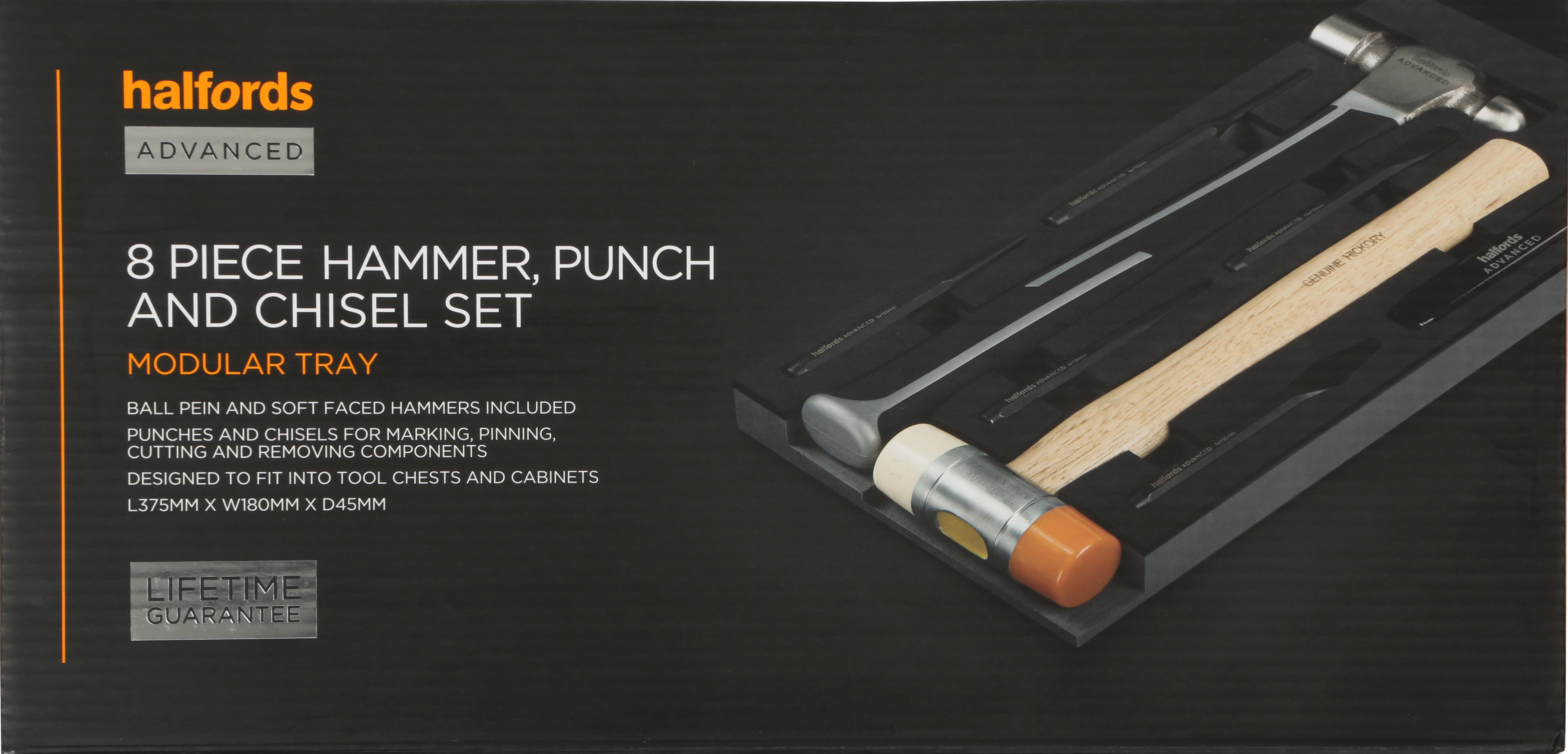 Halfords Advanced 8 Piece Hammer, Punch and Chisel Set