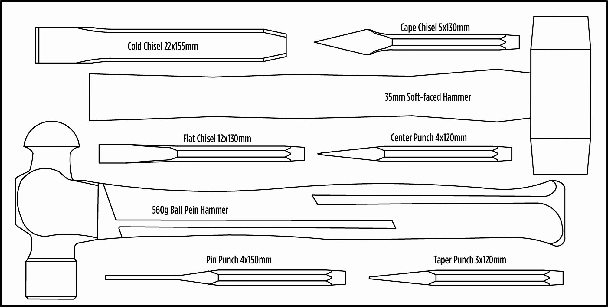 Halfords Advanced 8 Piece Hammer, Punch and Chisel Set