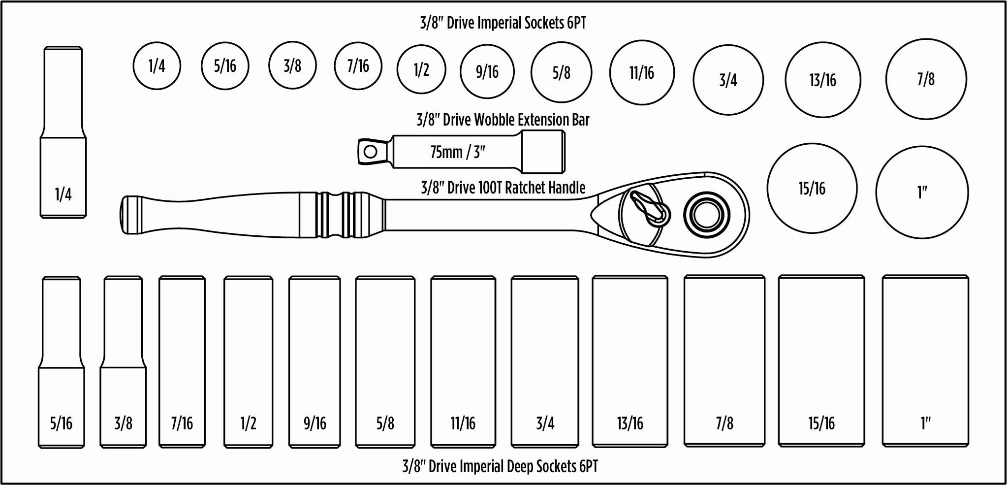 Halfords Advanced 28 Piece 3/8" A/F Socket Set Modular Tray